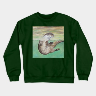 Playful River Otter Painting Crewneck Sweatshirt